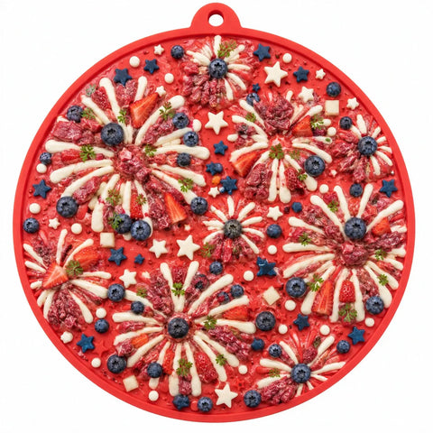 Fireworks Pattern Enrichment Lick Mat for Dogs – 8 Inch Slow Feeder with Suction Cups | Made in USA SodaPup  EMAT