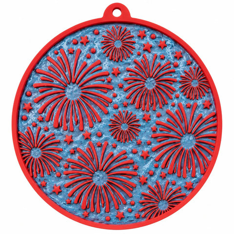 Fireworks Pattern Enrichment Lick Mat for Dogs – 8 Inch Slow Feeder with Suction Cups | Made in USA SodaPup  EMAT