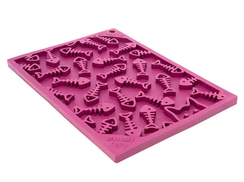 The SodaPup Fishy Design EMat Enrichment Lick Mat - Small features multiple fish skeleton shapes, perfect for enriching your pets mealtime with treats or spreads.