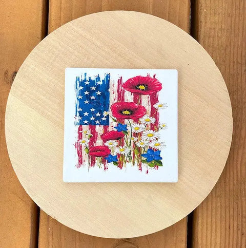 Flag With Flowers Coaster (Set of 4) Liberty Cottage Design 