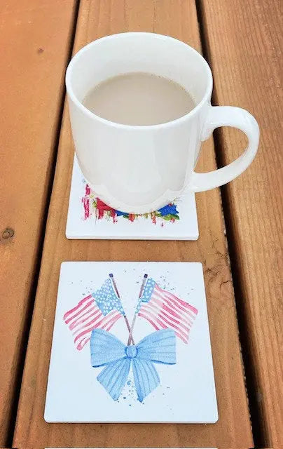 Flag With Flowers Coaster (Set of 4) Liberty Cottage Design 