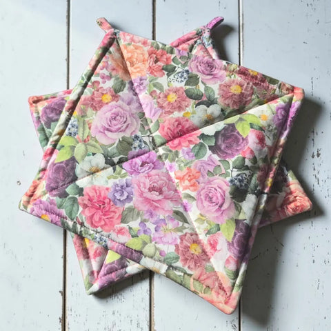 Floral Cotton Pot Holders Set of 2 – 9 Inch Heat Resistant Kitchen Accessories | Handmade in USA Frances Farm & Craft  Pot holders
