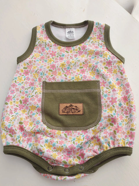 Floral Infant Bubble Romper – Soft Cotton Spandex Blend with Snaps | Handmade in USA Baby One-Piece Apparel Adventure Clothes Company  Baby Romper