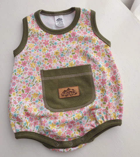 Floral Infant Bubble Romper – Soft Cotton Spandex Blend with Snaps | Handmade in USA Baby One-Piece Apparel Adventure Clothes Company  Baby Romper