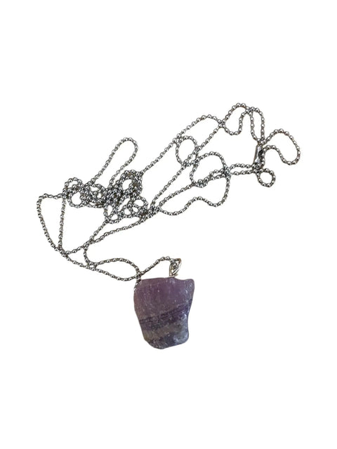 Fluorite Stone Pendant Necklace – Adjustable Silver Ball Chain | Natural Healing Jewelry Made in USA Michelle Marie Boutique  NeckLace