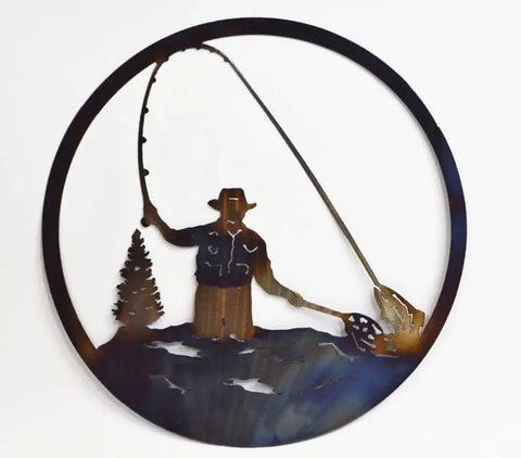 Fly Fishing Wall Art – Rustic Metal Outdoor Decor | Handmade in USA Knights Home Decor  item