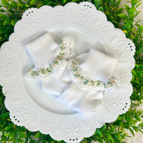 Forget Me Not Lace Cuff Socks - Yellow Floral Catherine Cole Studio  socks