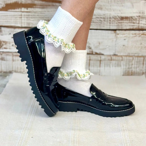 Forget Me Not Lace Cuff Socks - Yellow Floral Catherine Cole Studio  socks