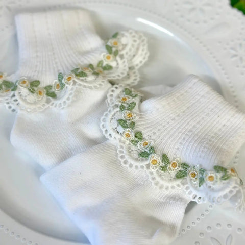Forget Me Not Lace Cuff Socks - Yellow Floral Catherine Cole Studio  socks