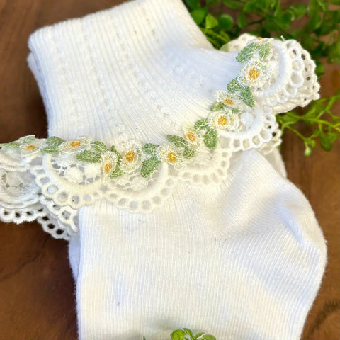 Forget Me Not Lace Cuff Socks - Yellow Floral Catherine Cole Studio  socks
