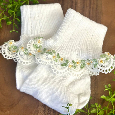 Forget Me Not Lace Cuff Socks - Yellow Floral Catherine Cole Studio  socks