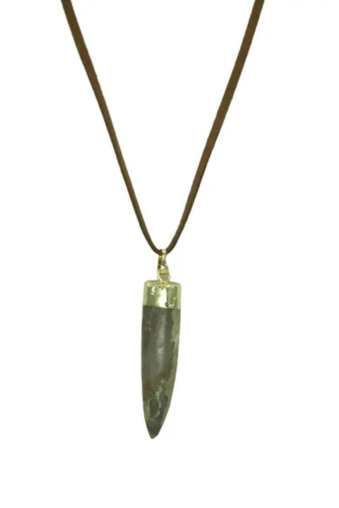 Fossil Agate Spike Pendant Necklace – Unisex Adjustable Suede Cord | Made in USA by Michelle Marie Boutique Michelle Marie Boutique  Necklace