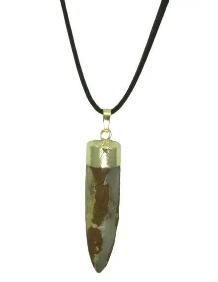 Fossil Agate Spike Pendant Necklace – Unisex Adjustable Suede Cord | Made in USA by Michelle Marie Boutique Michelle Marie Boutique  Necklace