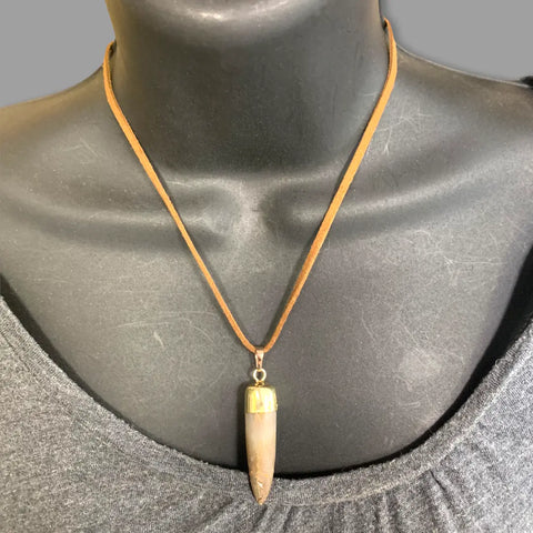 Fossil Agate Spike Pendant Necklace – Unisex Adjustable Suede Cord | Made in USA by Michelle Marie Boutique Michelle Marie Boutique  Necklace