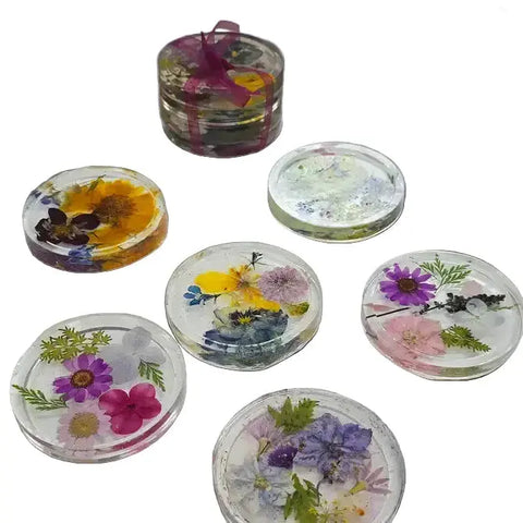 Four Pressed Flower Resin Coasters Set - Botanical Coaster With Real Flowers Michelle Marie Boutique  Coasters