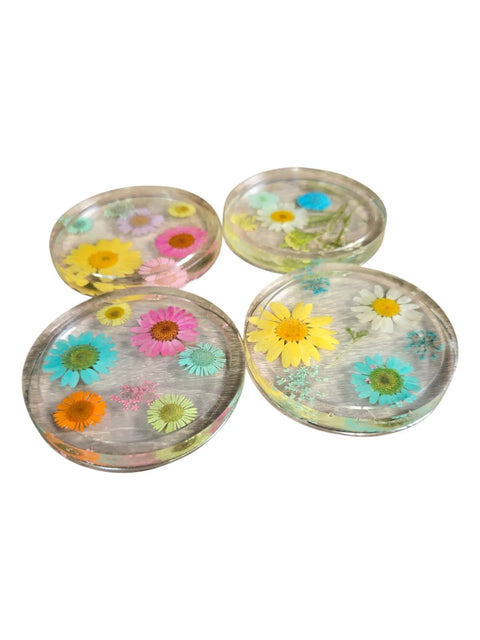 Four Pressed Flower Resin Coasters Set - Botanical Coaster With Real Flowers Michelle Marie Boutique  Coasters