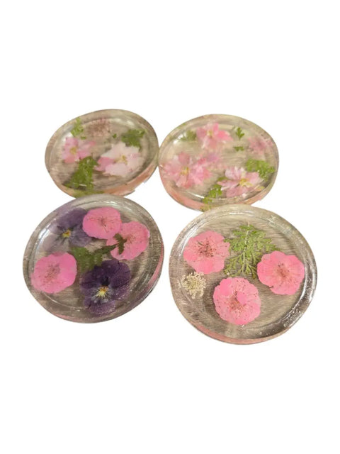 Four Pressed Flower Resin Coasters Set - Botanical Coaster With Real Flowers Michelle Marie Boutique  Coasters