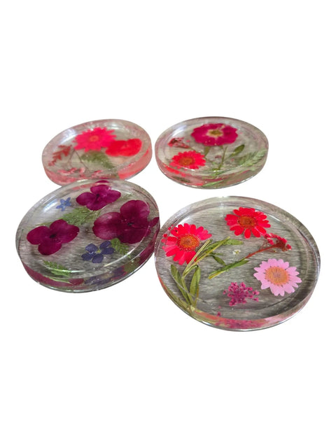 Four Pressed Flower Resin Coasters Set - Botanical Coaster With Real Flowers Michelle Marie Boutique  Coasters
