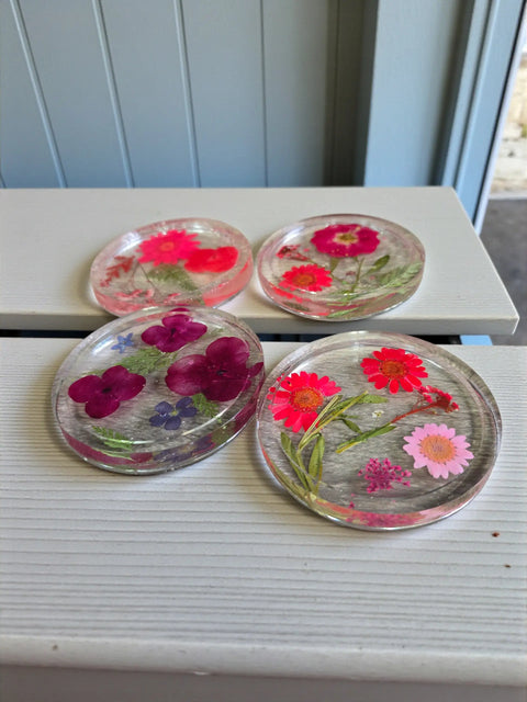Four Pressed Flower Resin Coasters Set - Botanical Coaster With Real Flowers Michelle Marie Boutique  Coasters