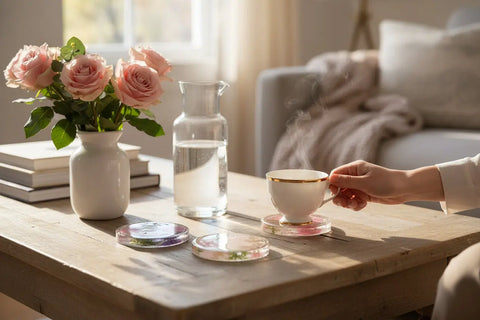 Four Pressed Flower Resin Coasters Set - Botanical Coaster With Real Flowers Michelle Marie Boutique  Coasters