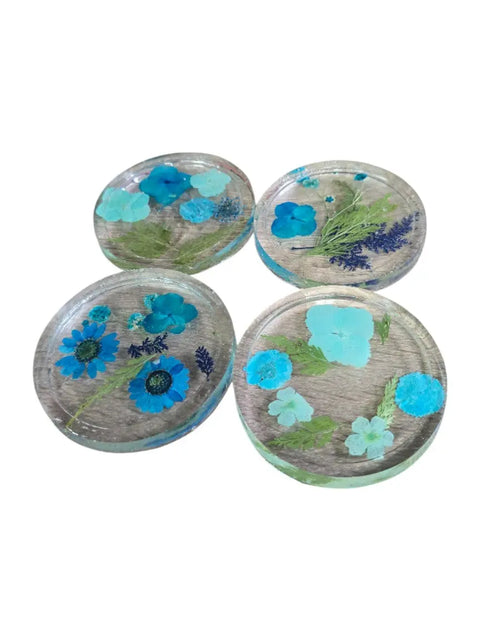 Four Pressed Flower Resin Coasters Set - Botanical Coaster With Real Flowers Michelle Marie Boutique  Coasters