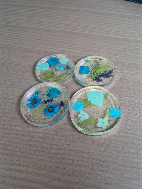 Four Pressed Flower Resin Coasters Set - Botanical Coaster With Real Flowers Michelle Marie Boutique  Coasters