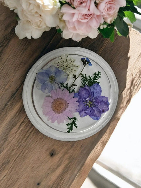 Four Pressed Flower Resin Coasters Set - Botanical Coaster With Real Flowers Michelle Marie Boutique  Coasters