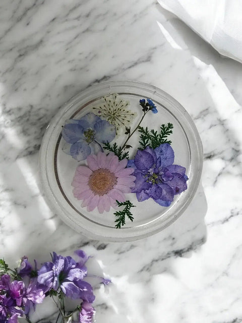 Four Pressed Flower Resin Coasters Set - Botanical Coaster With Real Flowers Michelle Marie Boutique  Coasters
