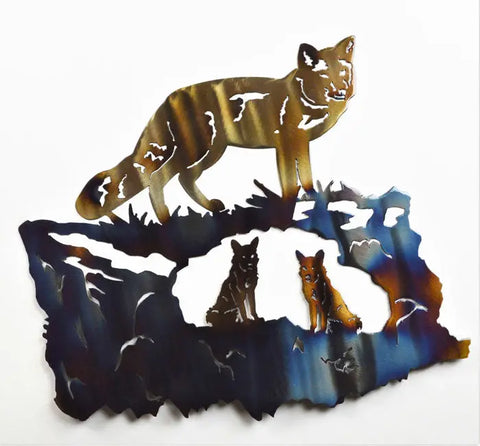 Fox Family Metal Wall Sculpture – Handcrafted Nature Art | Made in USA with Protective Powder Coat Finish Knights Home Decor  item