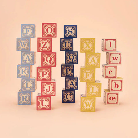 French Language Wooden Alphabet Blocks Set – 28 1.75 Inch Basswood Cubes | Safe-Touch Inks | Made in USA Uncle Goose  Languages