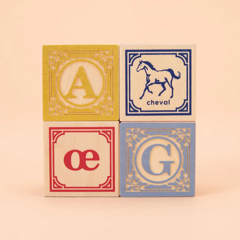 French Language Wooden Alphabet Blocks Set – 28 1.75 Inch Basswood Cubes | Safe-Touch Inks | Made in USA Uncle Goose  Languages