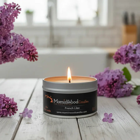 French Lilac 6oz Soy Candle – Long-Lasting Floral Scented Tin | Handcrafted by MorninWood Candles MorninWood Candles  Candles