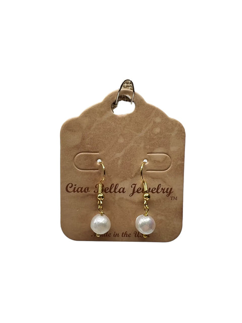 Freshwater Pearl Drop Earrings – Elegant Gold Tone Hooks | Handcrafted Jewelry Made in USA Michelle Marie Boutique  Earrings