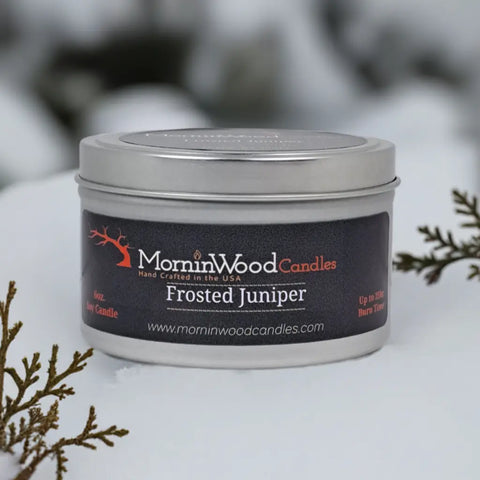 Frosted Juniper Scented Soy Candle Tin 7oz – Long-Lasting Home Fragrance 35 Hour Burn | Handcrafted in USA MorninWood Candles  Candles