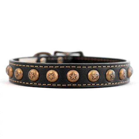 Full Grain Heirloom Star Dog Collar – Rustic Handcrafted Leather with Antique Brass Studs | Made in USA Auburn Leathercrafters  item
