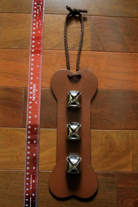 Full-Grain Leather Bone Bell Door Hanger – Pet Door Sign With Sleigh Bells | Made in USA Auburn Leathercrafters  item