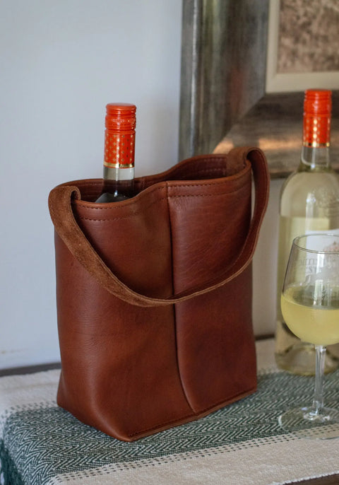 Full-Grain Leather Dual Wine Carrier Tote – Handcrafted Wine Bottle Bag | Made in USA Urban Southern 
