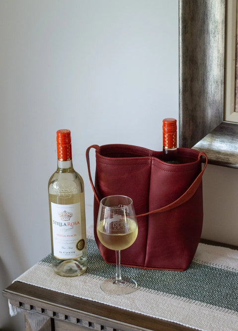 Full-Grain Leather Dual Wine Carrier Tote – Handcrafted Wine Bottle Bag | Made in USA Urban Southern 