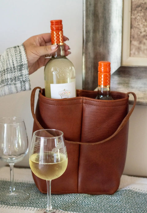 Full-Grain Leather Dual Wine Carrier Tote – Handcrafted Wine Bottle Bag | Made in USA Urban Southern 