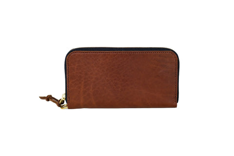 The Urban Southern Urban Zipper Wallet is a brown leather wallet with an accordion-style design, gold zipper, leather pull tab, and multiple credit card slots, shown against a white background.