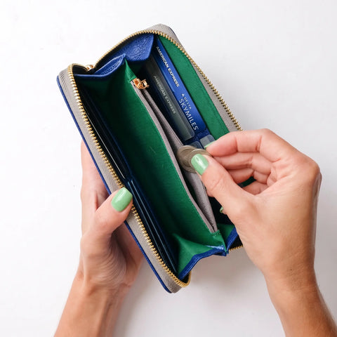 Full Grain Napa Leather Zipper Wallet 7.75 Inch – Detachable Key Ring – Cobalt Blue | Made in USA CASUPO  Zipper Wallet