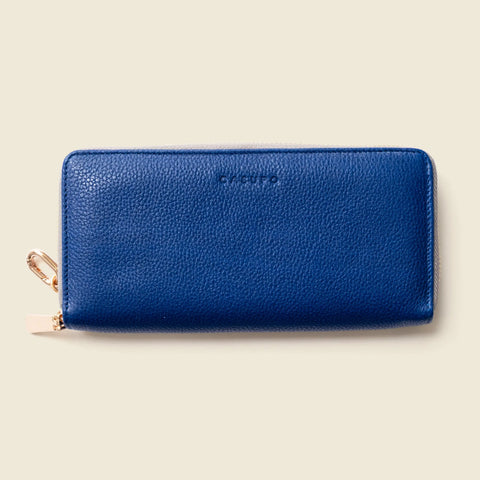 Full Grain Napa Leather Zipper Wallet 7.75 Inch – Detachable Key Ring – Cobalt Blue | Made in USA CASUPO  Zipper Wallet