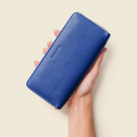 Full Grain Napa Leather Zipper Wallet 7.75 Inch – Detachable Key Ring – Cobalt Blue | Made in USA CASUPO  Zipper Wallet