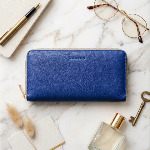 Full Grain Napa Leather Zipper Wallet 7.75 Inch – Detachable Key Ring – Cobalt Blue | Made in USA CASUPO  Zipper Wallet