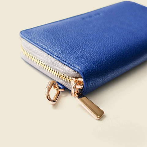 Full Grain Napa Leather Zipper Wallet 7.75 Inch – Detachable Key Ring – Cobalt Blue | Made in USA CASUPO  Zipper Wallet