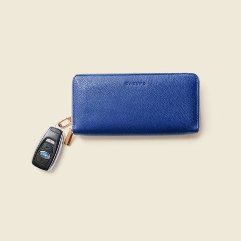 Full Grain Napa Leather Zipper Wallet 7.75 Inch – Detachable Key Ring – Cobalt Blue | Made in USA CASUPO  Zipper Wallet