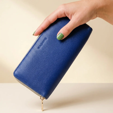 Full Grain Napa Leather Zipper Wallet 7.75 Inch – Detachable Key Ring – Cobalt Blue | Made in USA CASUPO  Zipper Wallet