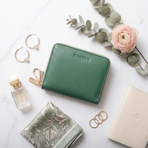 Full Grain Napa Leather Zipper Wallet – Detachable Key Ring – Green | Made in USA CASUPO  Zipper Wallet