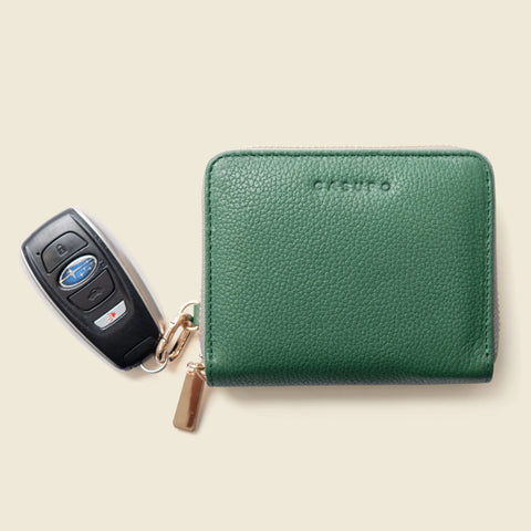 Full Grain Napa Leather Zipper Wallet – Detachable Key Ring – Green | Made in USA CASUPO  Zipper Wallet