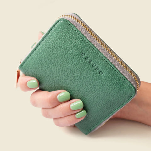 Full Grain Napa Leather Zipper Wallet – Detachable Key Ring – Green | Made in USA CASUPO  Zipper Wallet